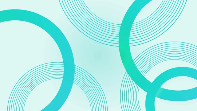 Abstract background with overlapping aqua and turquoise circles and fine ring lines animation