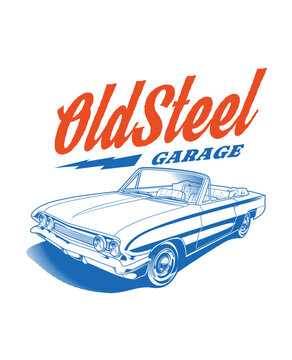 Old Steel Garage Vintage Classic Car Retro Illustration