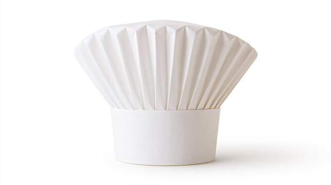 A traditional white chef hat or toque isolated on a clean white background, perfect for culinary, restaurant, and bakery concepts or branding.