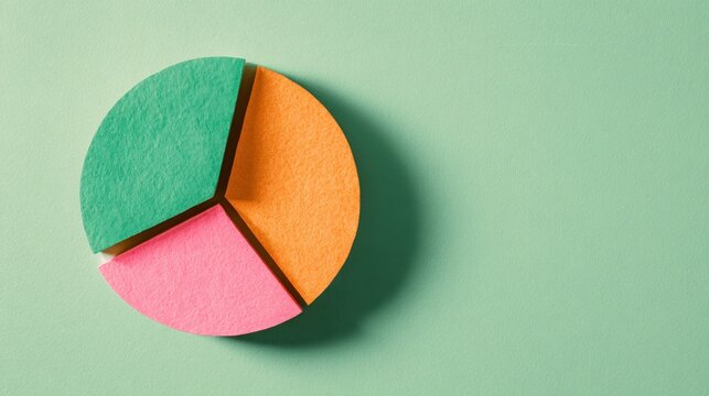 Circle cut into green, orange, & pink sectors on light green background