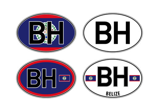 Belize, oval international vehicle registration code license plate car sticker, vector illustration