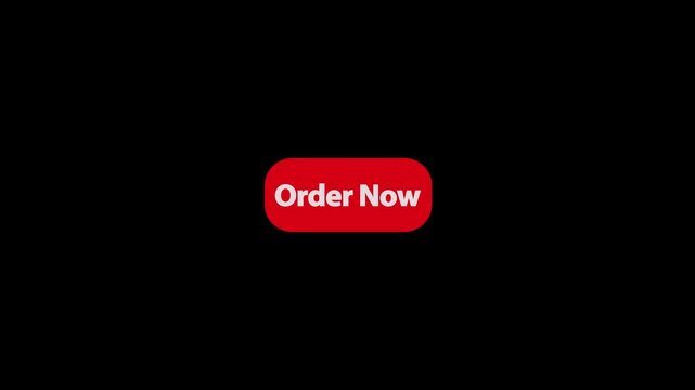Order Now CTA Text Animation on Red Button with Arrow Cursor Click on Transparent Background for Restaurant, Food Delivery, E-commerce, Website, App.

