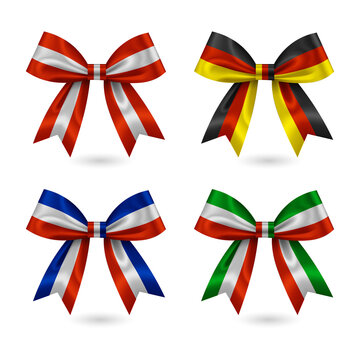 National flag ribbons in bow shapes on transparent background