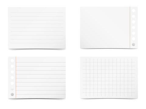 Four white notecard templates for design and writing projects on transparent background
