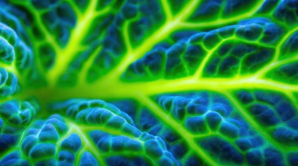 Fototapeta premium Viintimate apparelnt green leaf veins illuminated under translucent light