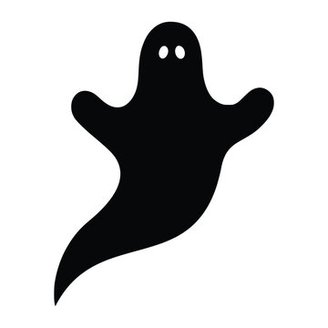 Black ghost silhouette floats against a white background
