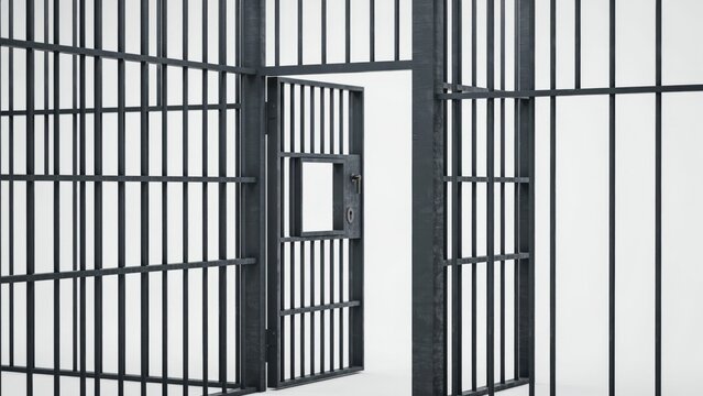 Open prison cell door isolated on white background