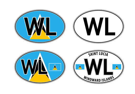 Saint Lucia, oval international vehicle registration code license plate car sticker, vector illustration