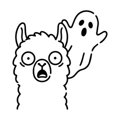Fototapeta premium Surprised Alpaca Encountering a Ghost in a Whimsical Cartoon Style Illustration