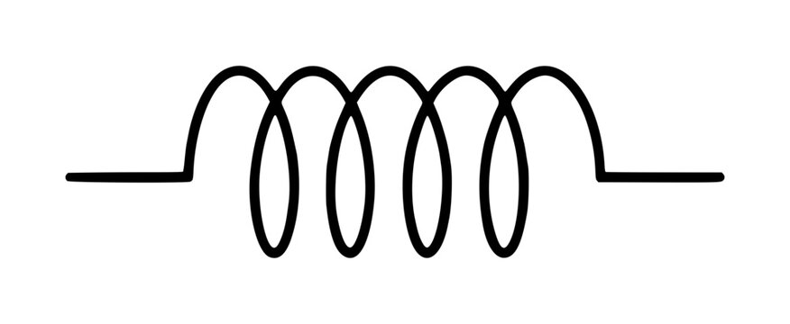 Inductor vector icon illustration showing a coiled wire schematic symbol for electronic circuit design, engineering diagrams, and technical physics projects on a clean white background. Minimalist.
