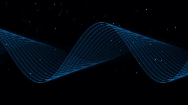 Abstract blue digital wave background, with floating data, particles for technology, and science concepts