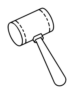 Minimalist line art vector icon illustration of a professional leather mallet tool for leatherworking, jewelry making, and craft projects, featuring a cylindrical head and ergonomic handle.