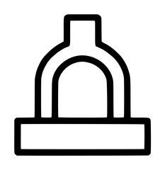 Industrial lifting magnet vector icon for heavy machinery and scrap metal handling, featuring a bold black outline illustration of an electromagnet used in construction, manufacturing and logistics. © MDHASEN