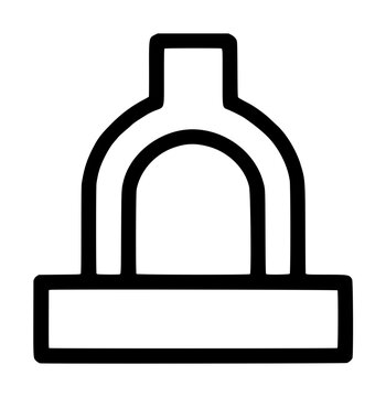 Industrial lifting magnet vector icon for heavy machinery and scrap metal handling, featuring a bold black outline illustration of an electromagnet used in construction, manufacturing and logistics.
