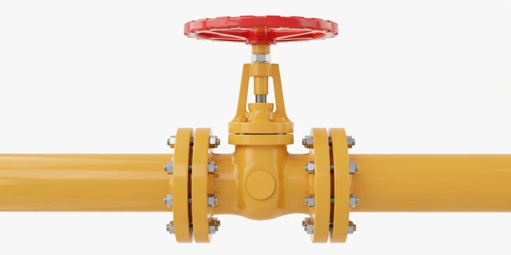 Industrial yellow gate valve isolated on white background