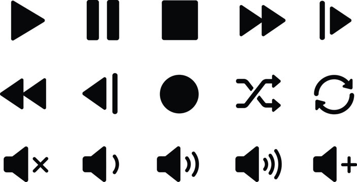 Media Player Audio Video UI Control Button Vector Icon Set