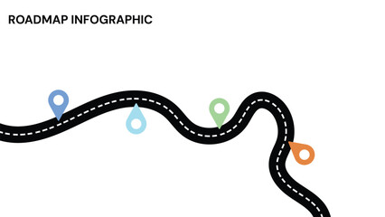 Fototapeta premium Roadmap infographic template with winding road and colorful location pins