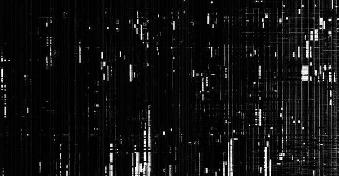 Black and white abstract glitch background with linear noise and digital artifact texture