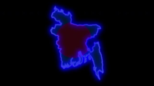 Bangladesh map outline neon glow with national flag, alpha channel transparent background