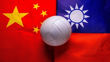 Fototapeta premium white volleyball placing between China flag and Taiwan flag