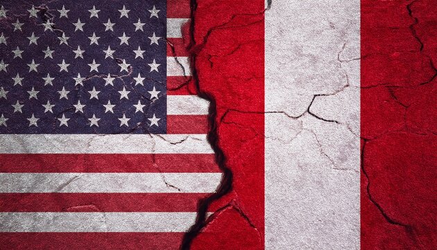 cracked floor between usa flag and peru flag