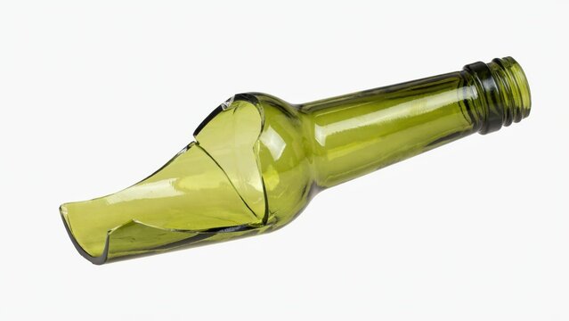Broken green glass bottle neck isolated on white