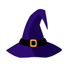 Fototapeta premium Spooky purple witch hat with golden buckle vector illustration isolated on white background.