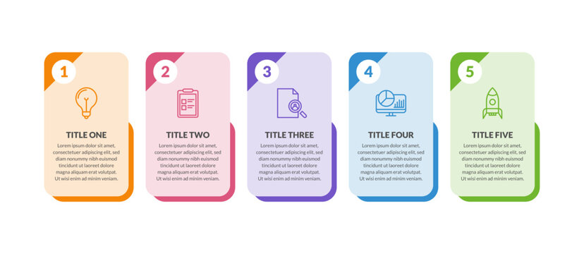 Modern business infographics template. Timeline infographic elements, process diagram, journey info graphic with 5 steps, for brochure, presentation, website.