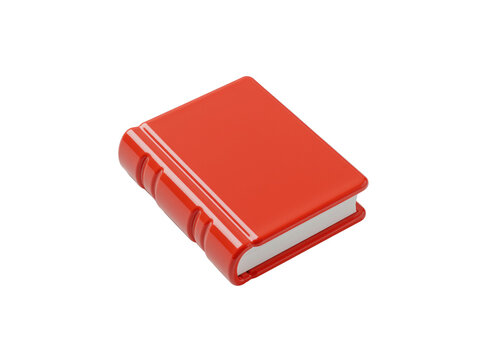 Red hardback book resting closed with white page edges, isolated on transparent background