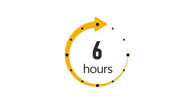 Clock 6 hours icon, isolated on transparent background with alpha channel Clock , timer time passage waiting time animation (4K) , 6 hours
