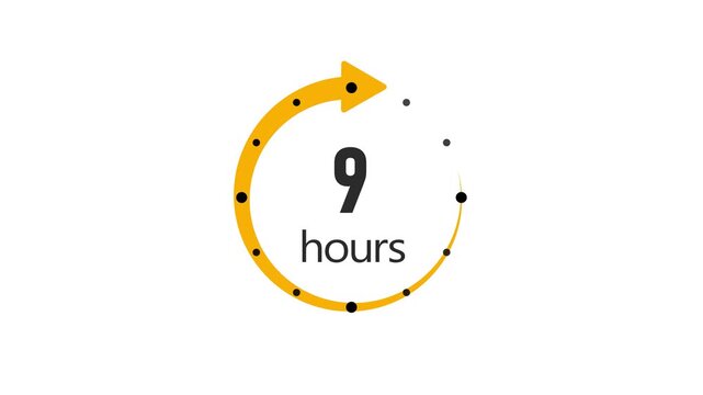 Clock 9 hours icon, isolated on transparent background with alpha channel Clock , timer time passage waiting time animation (4K) , 9 hours