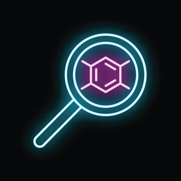 Magnifying glass focusing on a glowing chemical molecule, representing scientific research and discovery