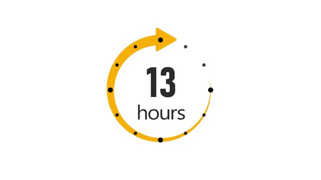 Clock 13 hours icon, isolated on transparent background with alpha channel Clock , timer time passage waiting time animation (4K) , 13 hours