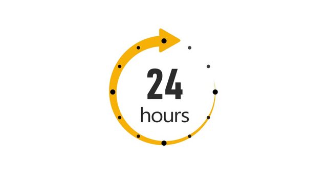 Clock 24 hours icon, isolated on transparent background with alpha channel Clock , timer time passage waiting time animation (4K) , 24 hours