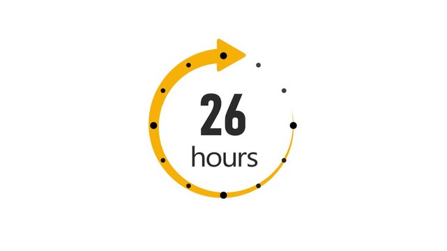Clock 26 hours icon, isolated on transparent background with alpha channel Clock , timer time passage waiting time animation (4K) , 26 hours