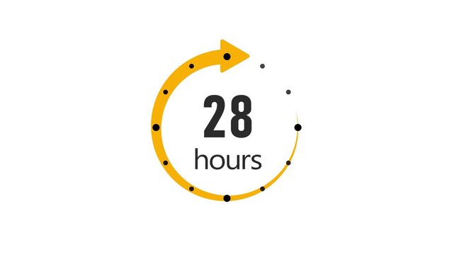 Clock 28 hours icon, isolated on transparent background with alpha channel Clock , timer time passage waiting time animation (4K) , 28 hours