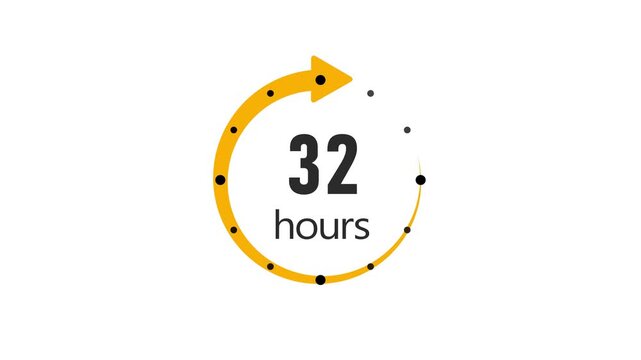 Clock 32 hours icon, isolated on transparent background with alpha channel Clock , timer time passage waiting time animation (4K) , 32 hours