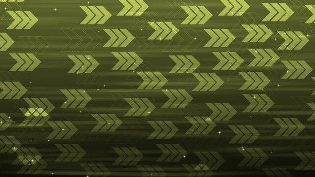 Abstract background with repeated chevron arrows and small sparkles, modern motion pattern with dark gradient and layered animation