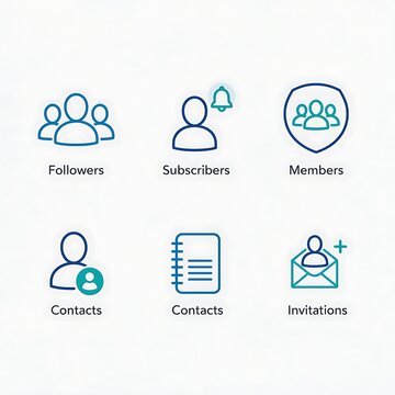 Social network flat icons representing followers subscribers members contacts and invitations