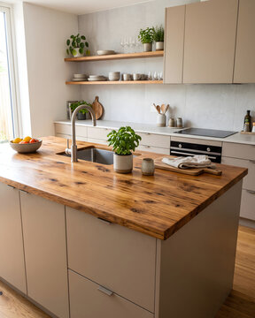 Sustainable Kitchen Countertop Made from Reclaimed Wood.