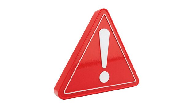 Red triangle warning exclamation mark hazard attention sign isolated on transparent background.