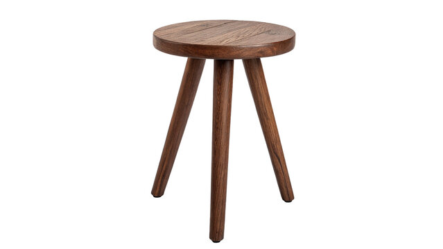 Simple three-legged wooden stool furniture piece isolated on transparent background.