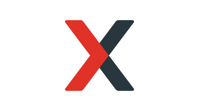 Minimalist letter X logo design featuring overlapping bold red and dark gray geometric vector shapes