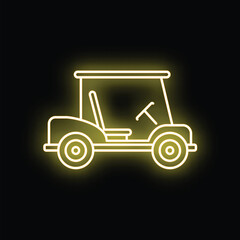 Fototapeta premium Golf cart line icon glowing with yellow neon light on a dark background
