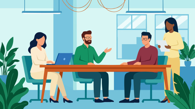 Diverse business team collaborating and working in a modern office