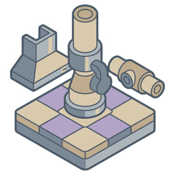 Isometric chess game piece and abstract shapes icon set