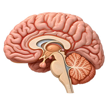 Human Brain Anatomy Cross Section Medical Illustration on Transparent Background PNG