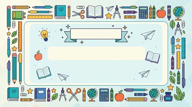 Flat Style Teachers Day Poster Template Featuring School Supplies Frame with Stationary Icons and Greeting Message teachers day poster template flat style education school learning supplies frame