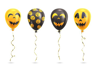 Halloween party decorations with jack-o-lantern balloons on transparent background © MSTSAKHINA