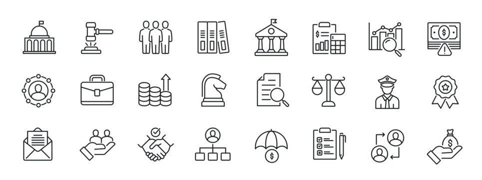 Social policy thin line icons. For website marketing design, logo, app, template, ui, etc. Vector illustration.